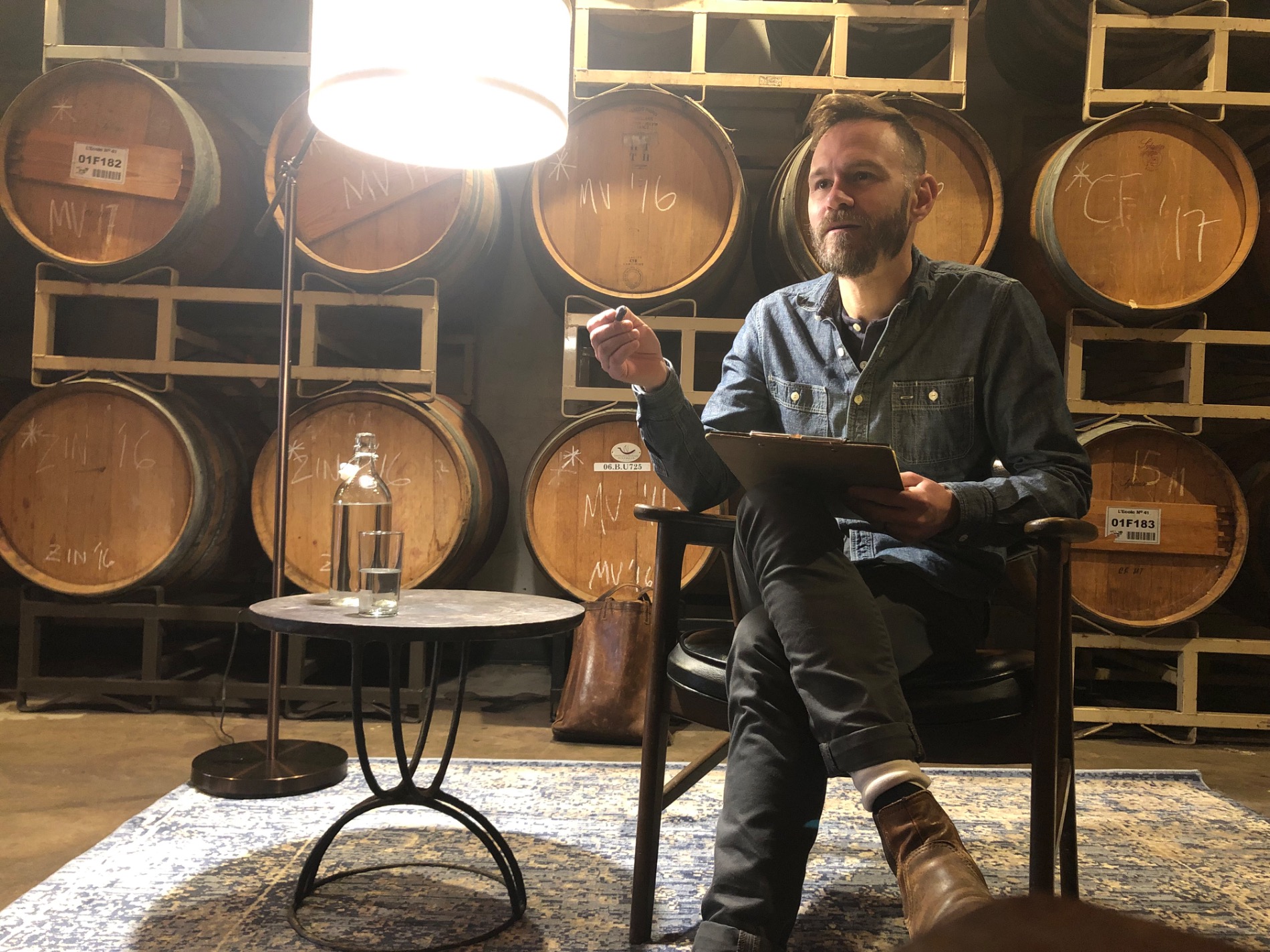 Ryan Lee Sharp in the ENSO barrel room